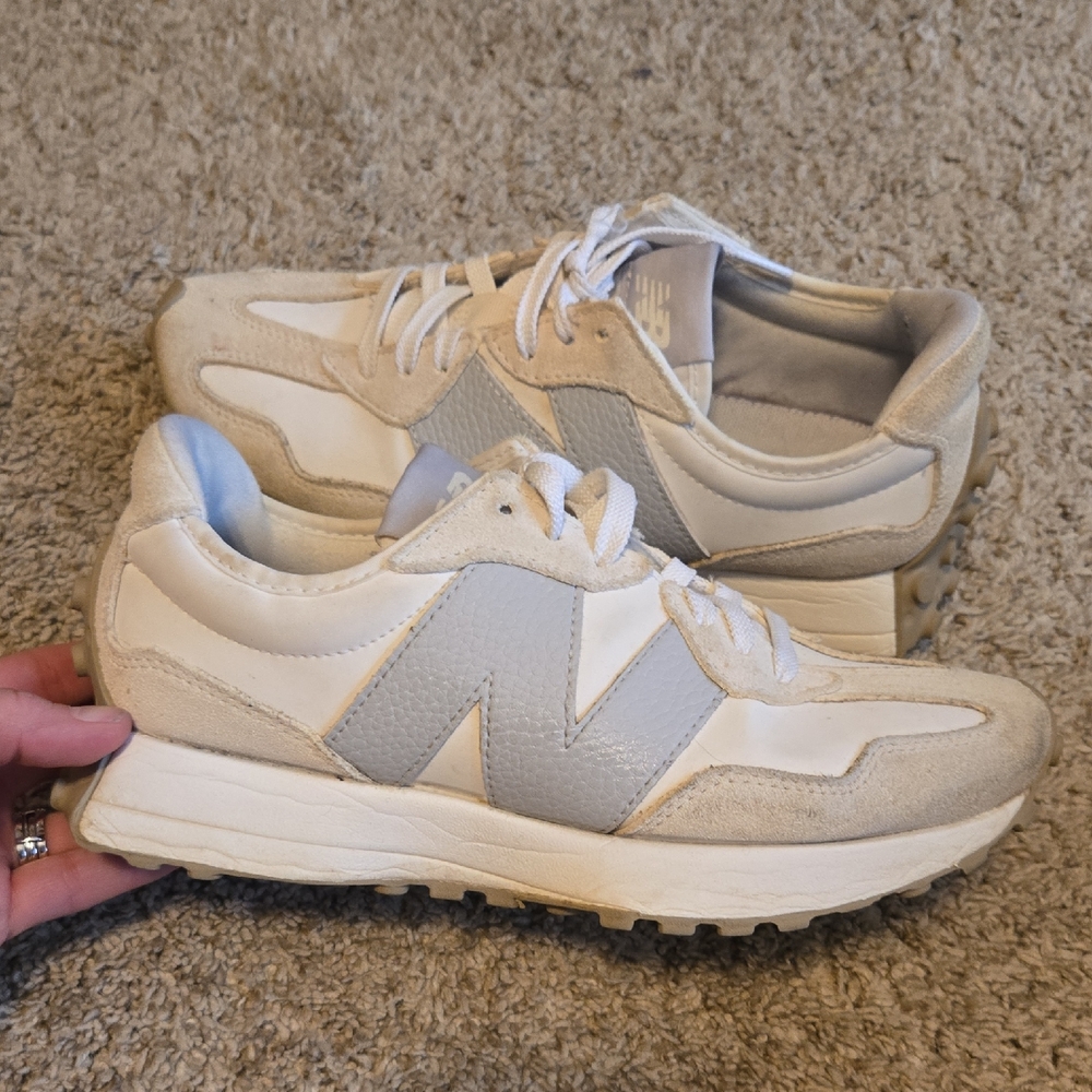 New Balance Beige, Light Gray and White Retro Sneakers